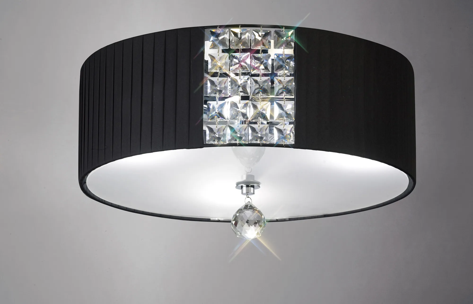 Evelyn Polished Chrome-Black Crystal Ceiling Lights Diyas Flush Crystal Fittings